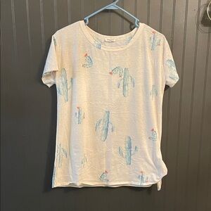 Cactus Print Short Sleeve Tee - White and Blue
